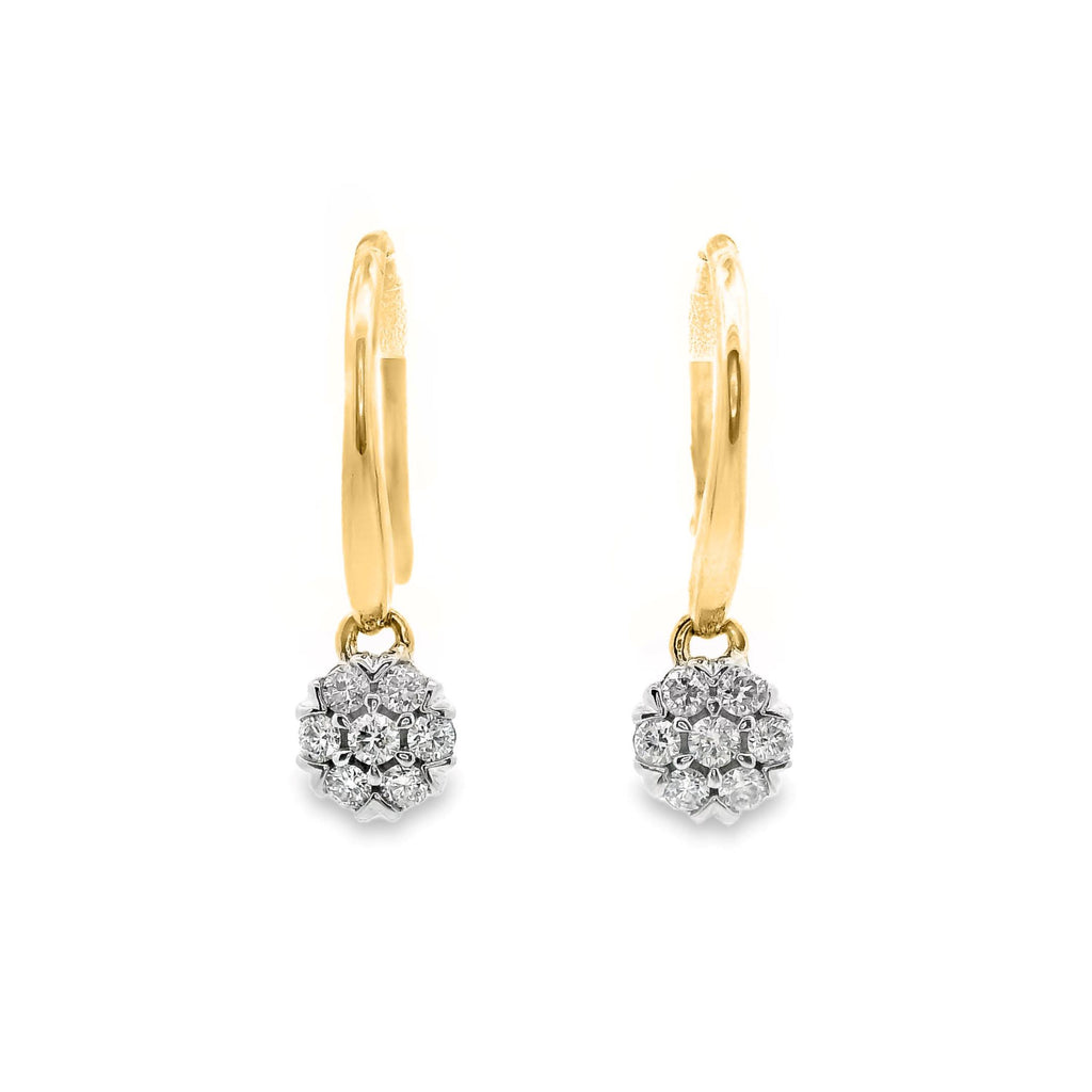 9ct Yellow Gold Cluster Set Natural Diamond Hook Earrings