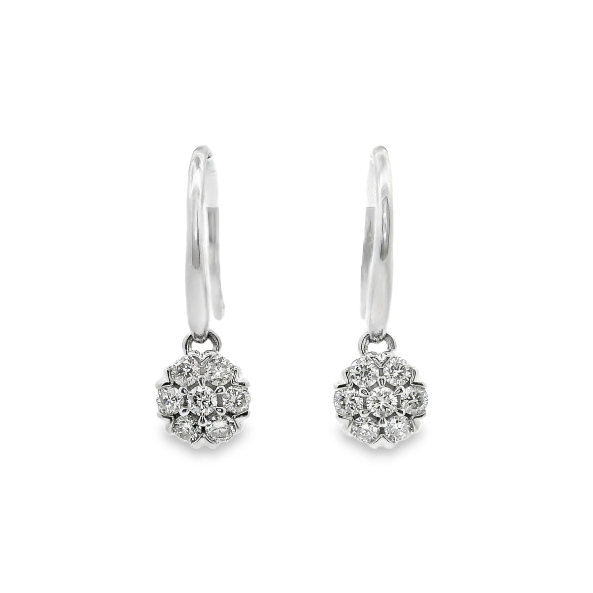 9ct White Gold Cluster Set Natural Diamond Hook Earrings 0.36ct TDW