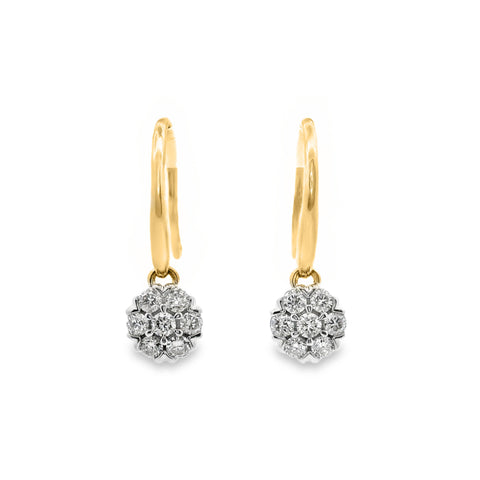 9ct Yellow Gold Cluster Set Natural Diamond Hook Earrings 0.35ct TDW