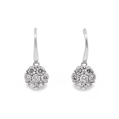 9ct White Gold Cluster Set Natural Diamond Hook Earrings 1.42ct TDW