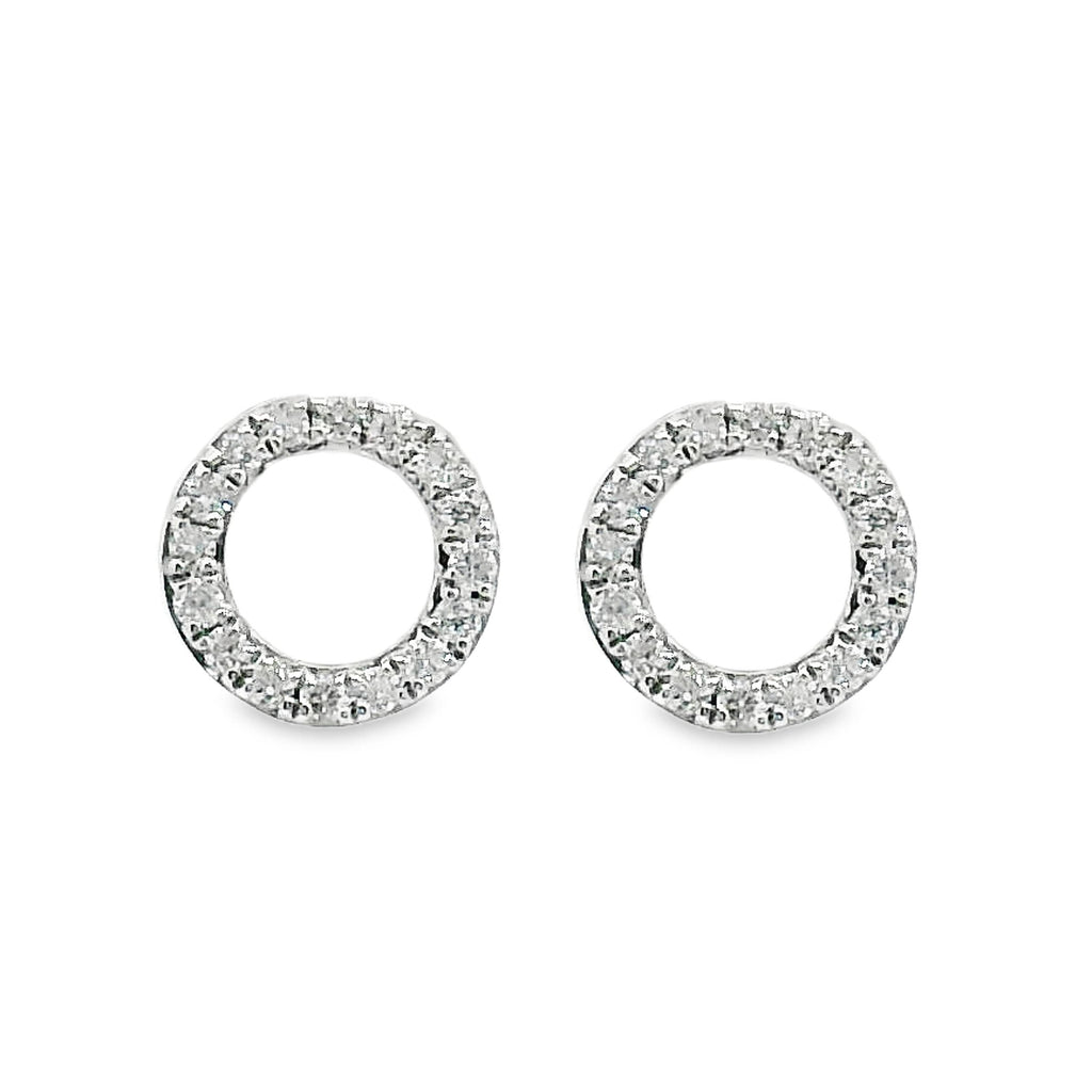 9ct White Gold Open Circle Diamond Stud Earrings