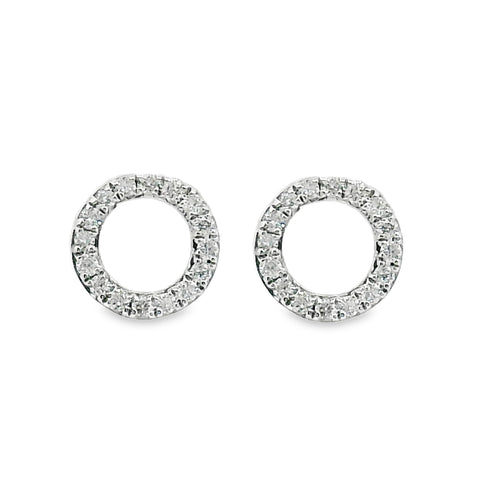9ct White Gold Open Circle Diamond Stud Earrings