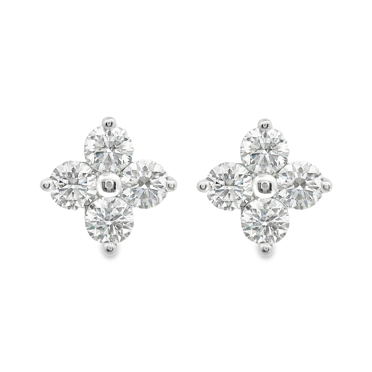 9ct White Gold Diamond Flower Stud Earrings
