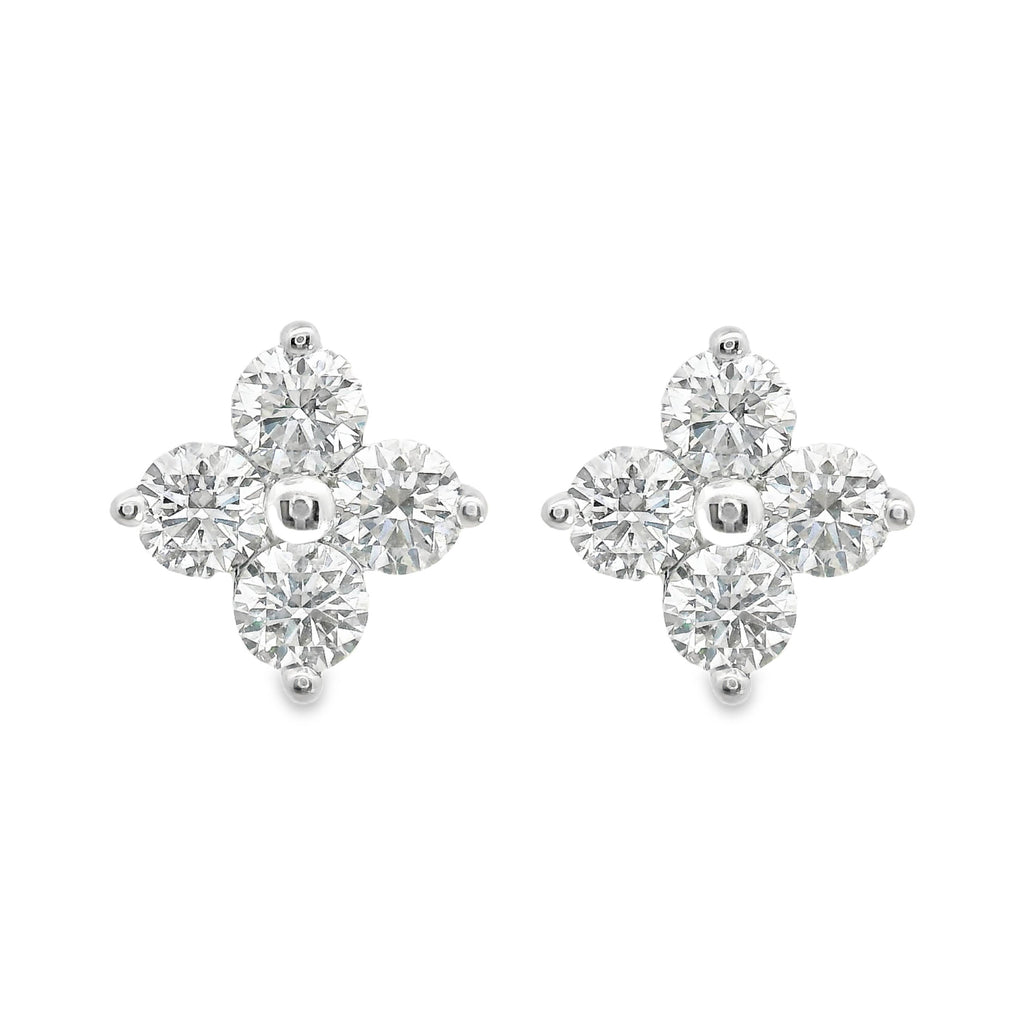 9ct White Gold Diamond Flower Stud Earrings