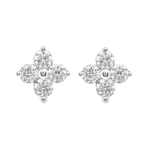 9ct White Gold Diamond Flower Stud Earrings