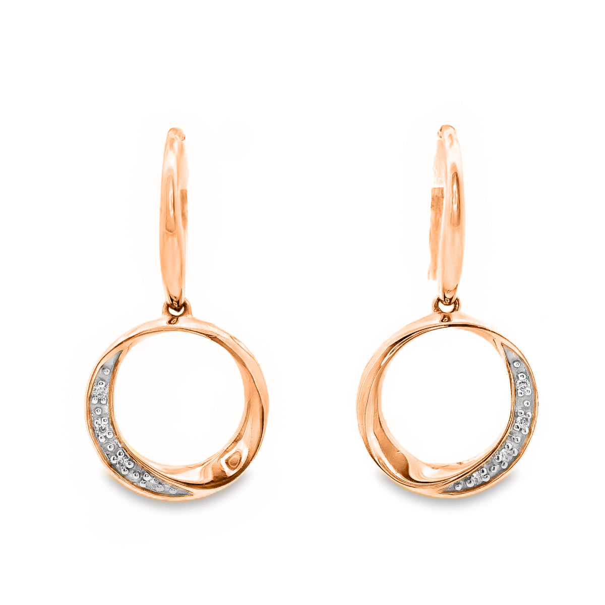 9ct Rose Gold Open Circle Diamond Hook Earrings