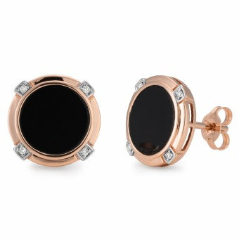 9ct Rose Gold Onyx And Diamond Stud Earrings