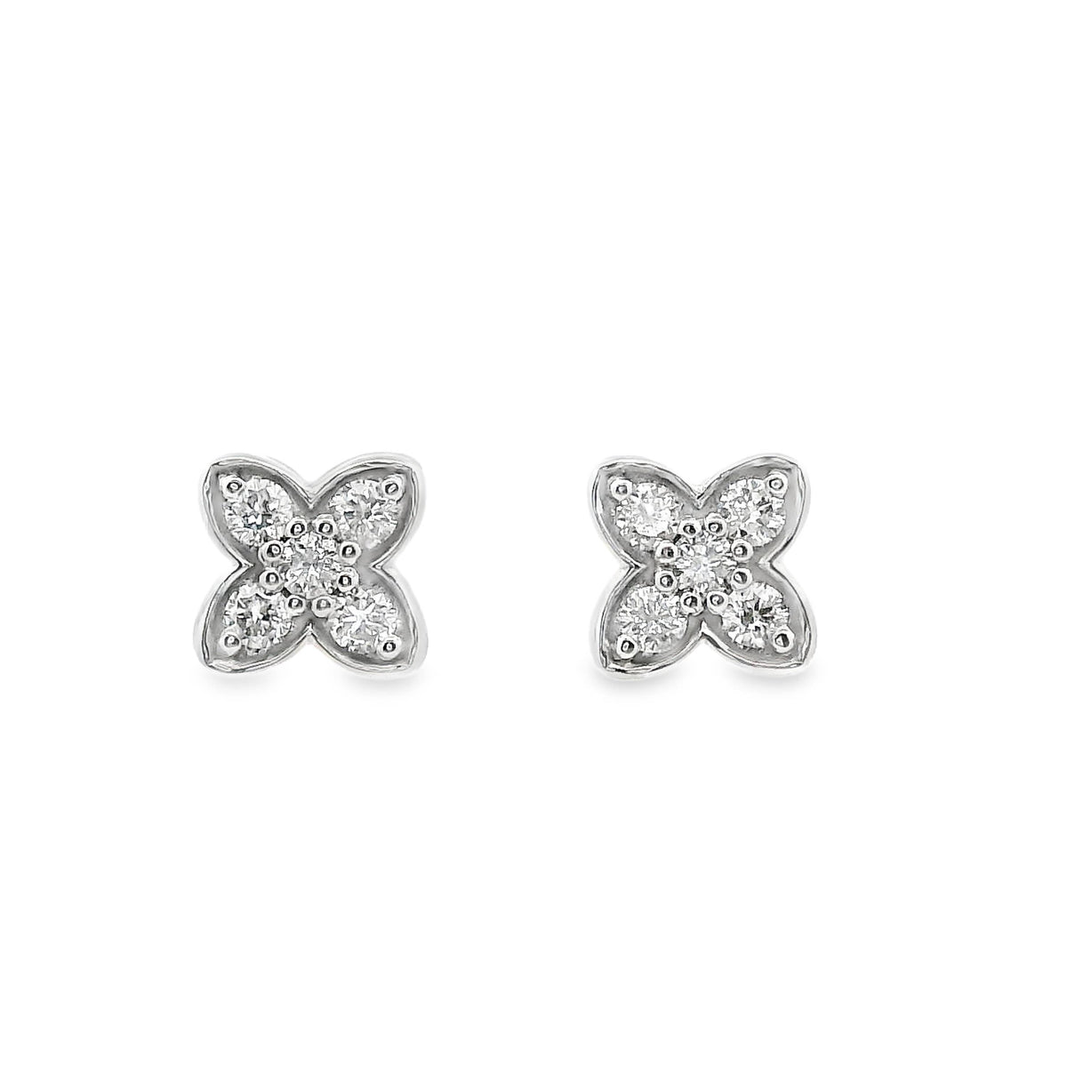 18ct White Gold Mini Flower Diamond Stud Earrings
