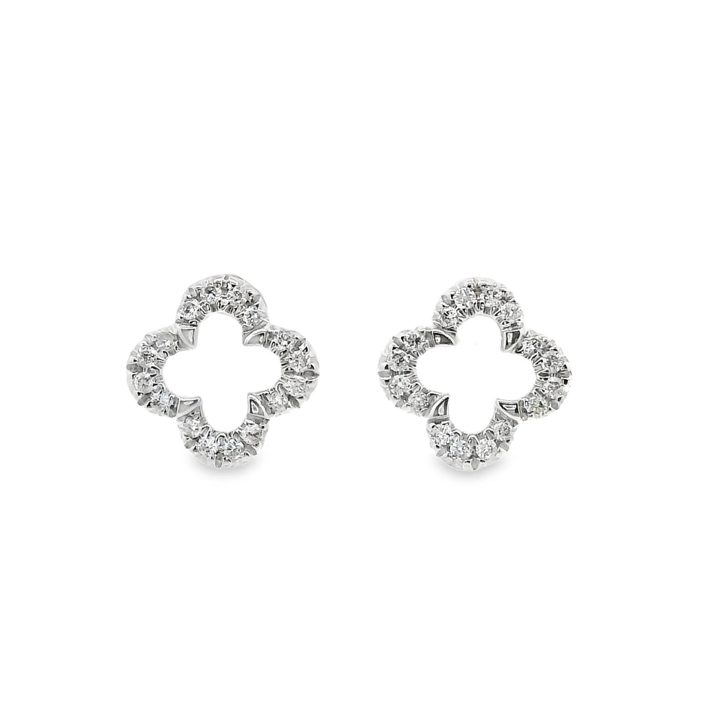 18ct White Gold Open Clover Diamond Set Earring Studs