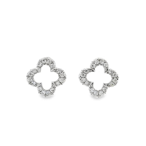 18ct White Gold Open Clover Diamond Set Earring Studs
