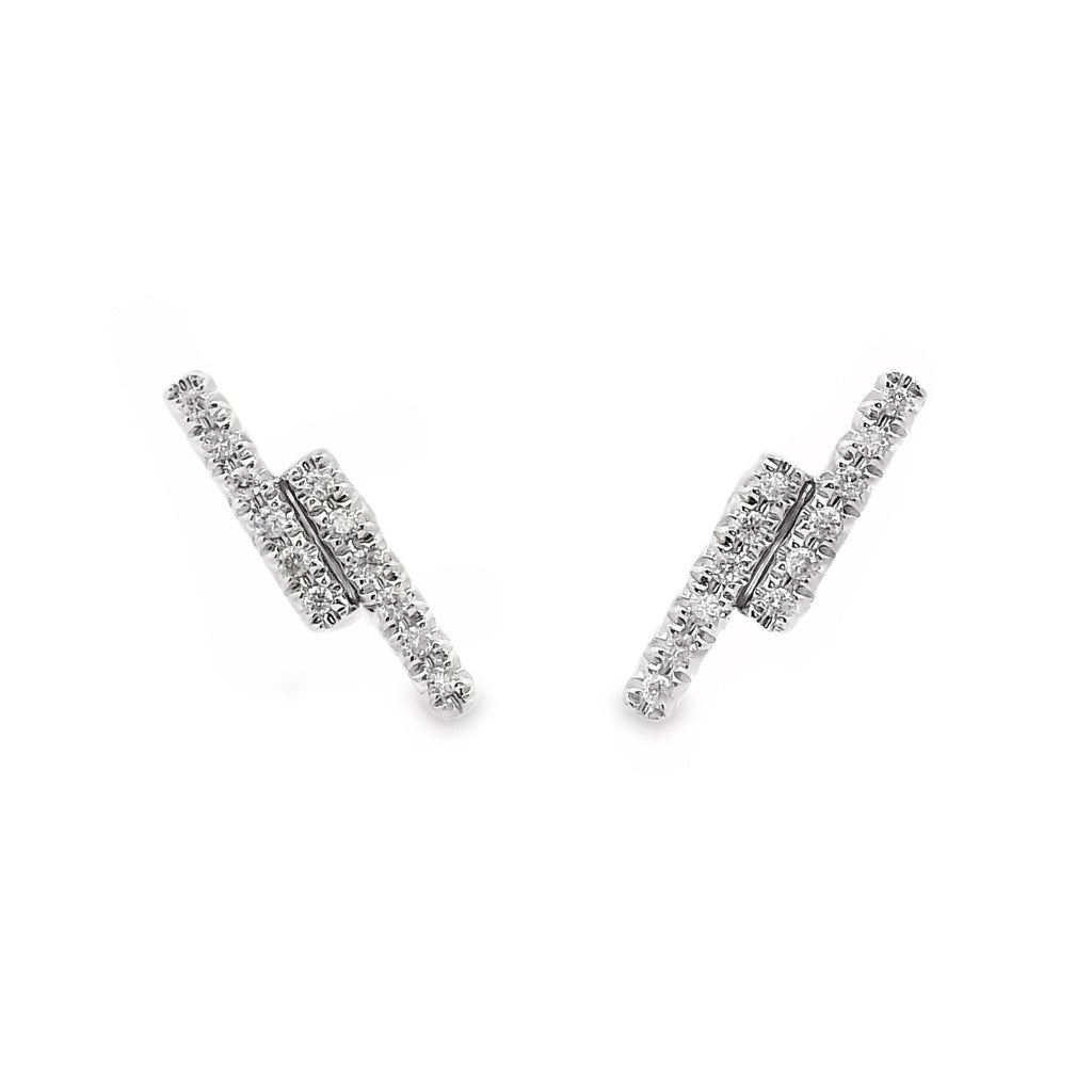 18ct White Gold Lightning Bolt Diamond Set Earring Studs