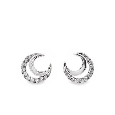 18ct White Gold Crescent Diamond Set Earring Studs