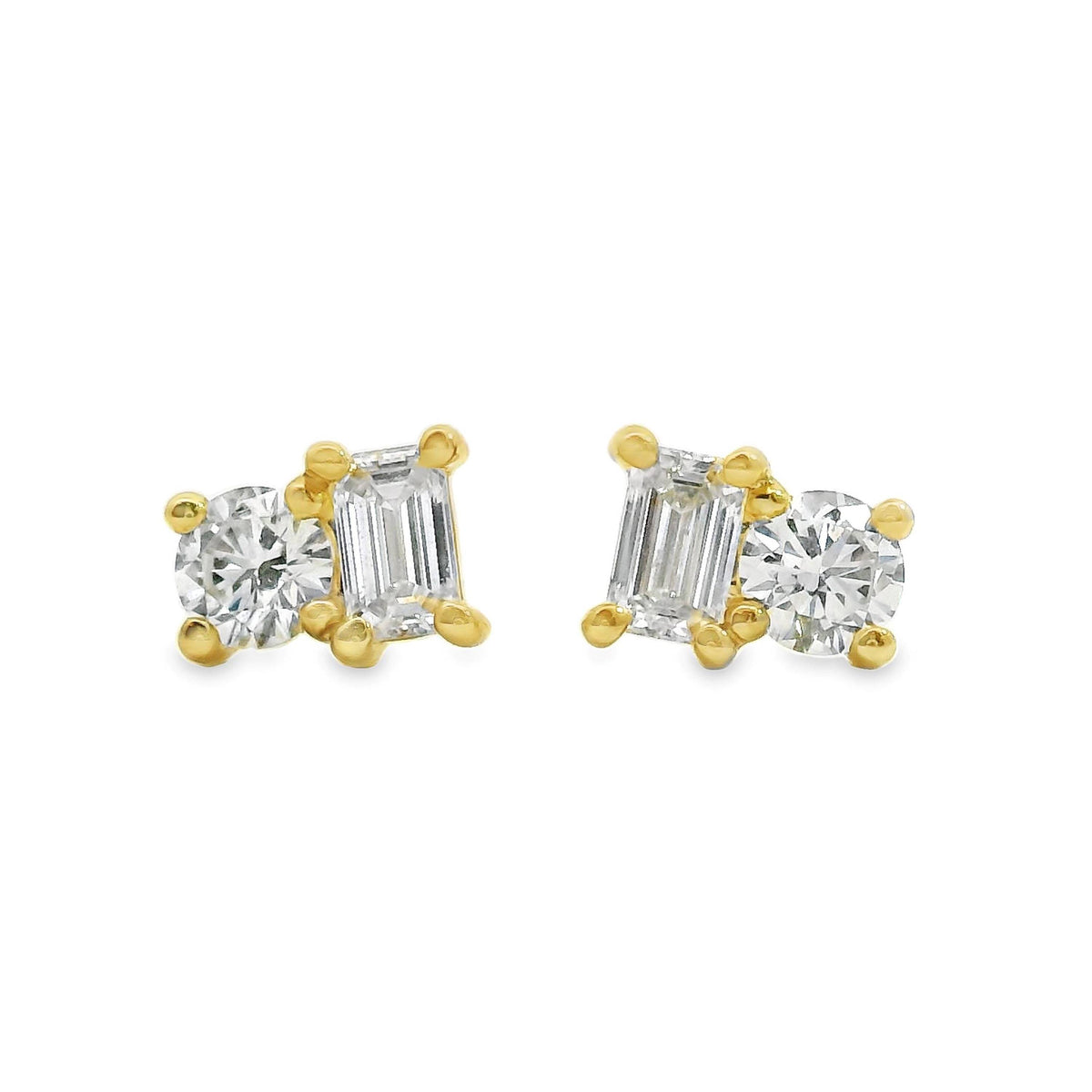 Toi Et Moi Emerald And Round Cut Lab Grown Diamond Studs 0.42ct TDW