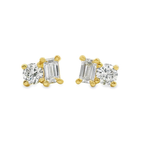 Toi Et Moi Emerald And Round Cut Lab Grown Diamond Studs 0.42ct TDW