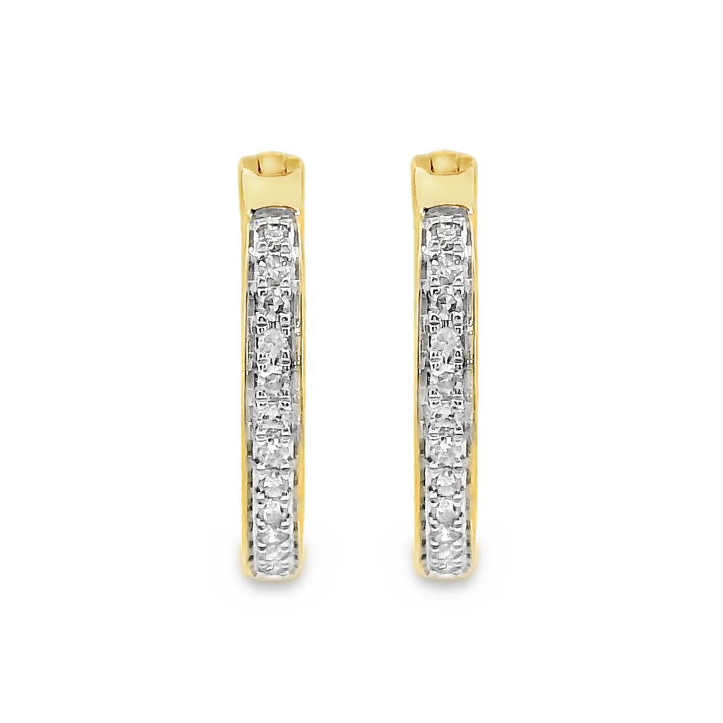 9ct Yellow Gold Diamond Huggie Earrings 15mm