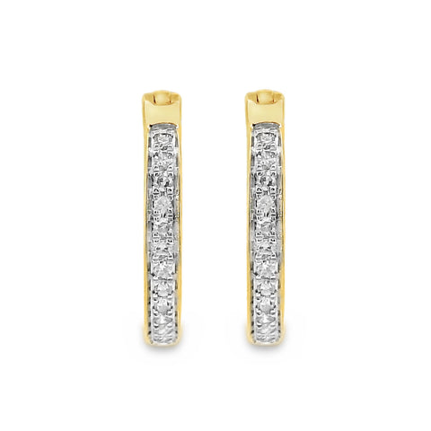 9ct Yellow Gold Diamond Huggie Earrings 15mm
