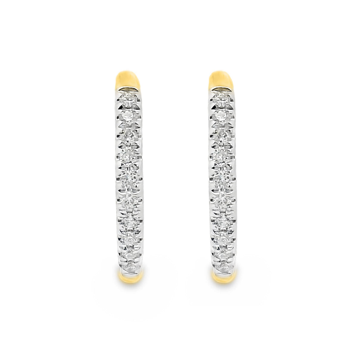 9ct Yellow Gold Claw Set Diamond Huggie Earrings 13mm