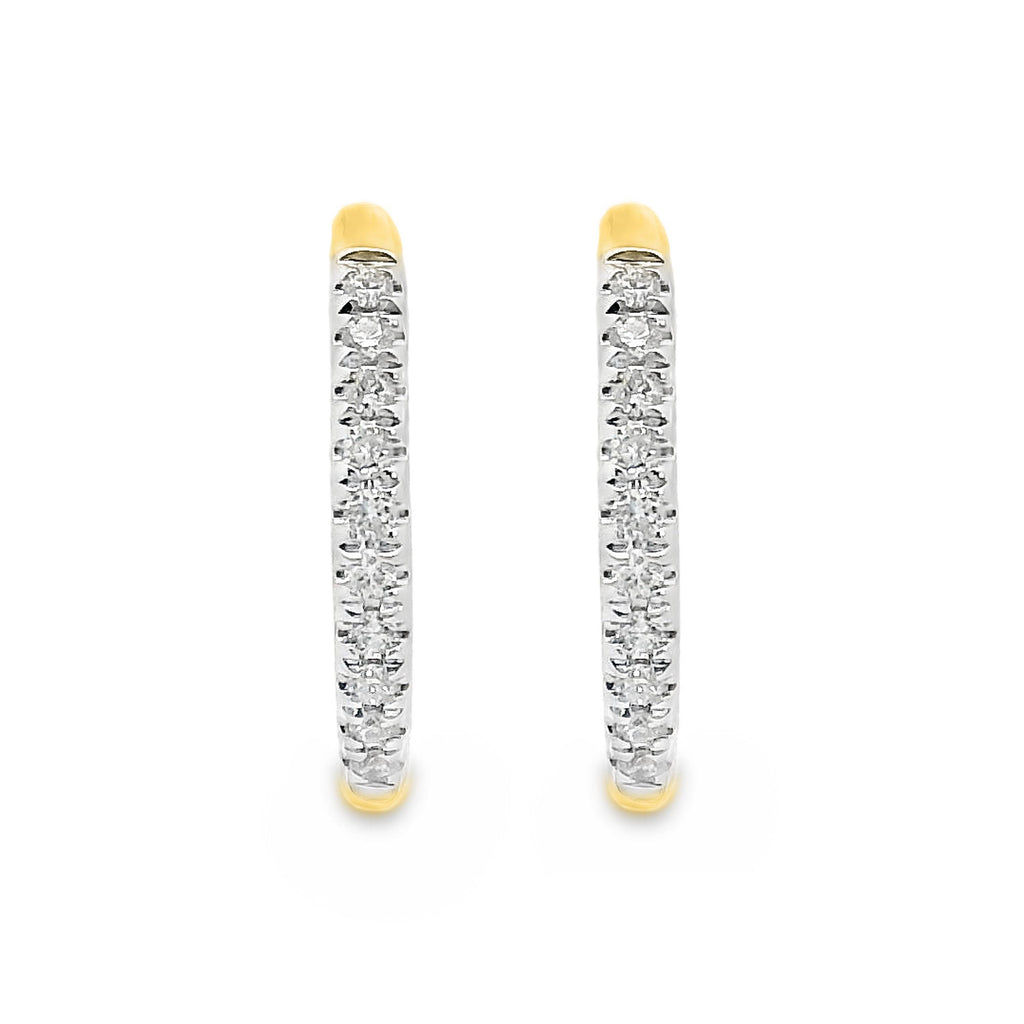 9ct Yellow Gold Claw Set Diamond Huggie Earrings 13mm