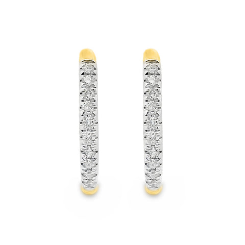 9ct Yellow Gold Claw Set Diamond Huggie Earrings 13mm