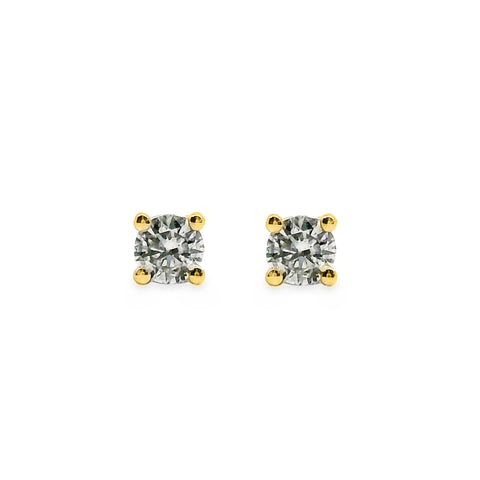 9ct Yellow Gold Brilliant Cut 4 Claw Diamond Stud Earrings 0.05ct TDW