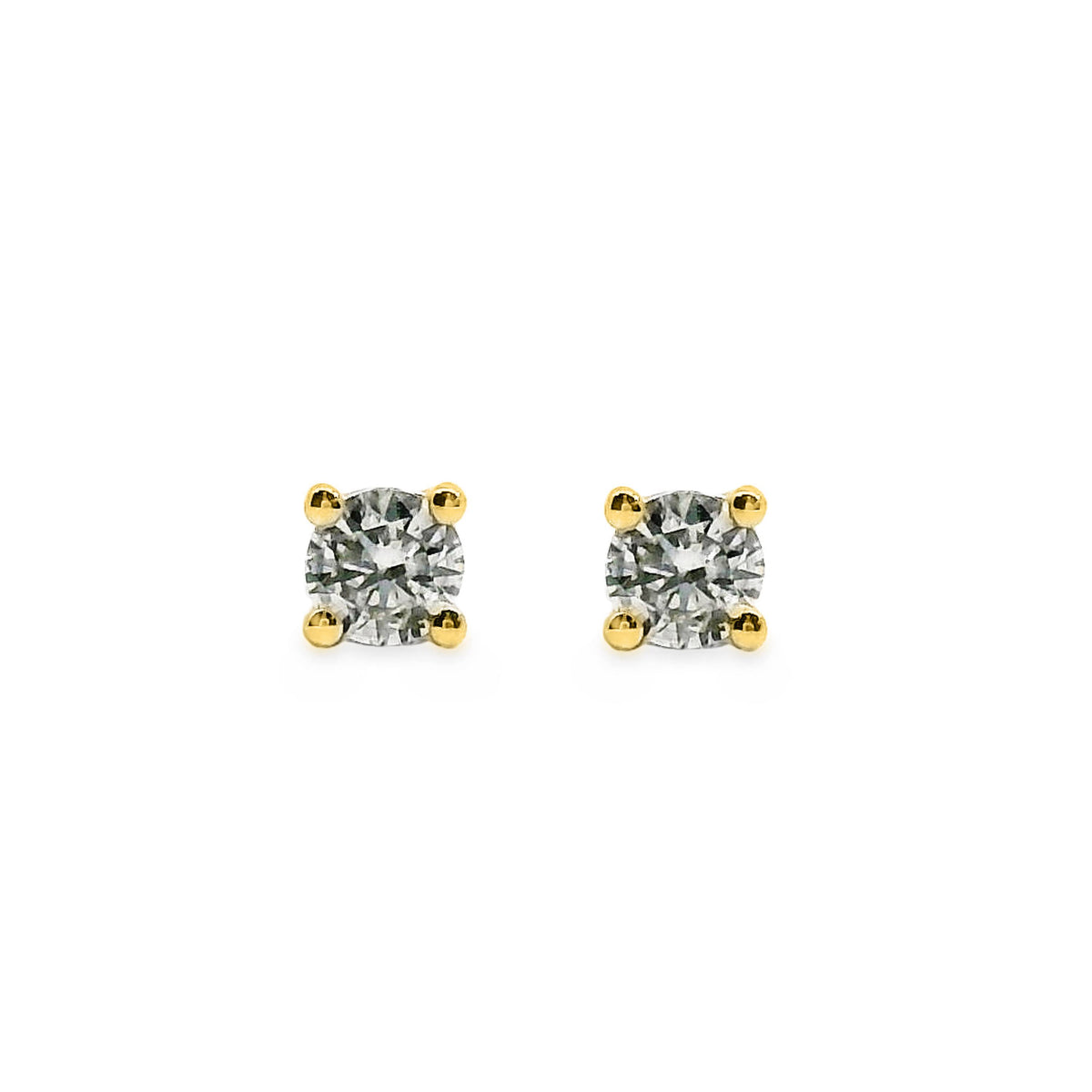 9ct Yellow Gold Brilliant Cut 4 Claw Diamond Stud Earrings 0.08ct TDW
