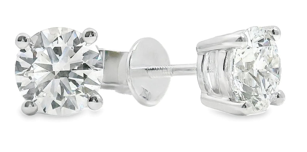 9ct White Gold Lab Grown Diamond 4 Claw Stud Earrings 2.10ct TDW