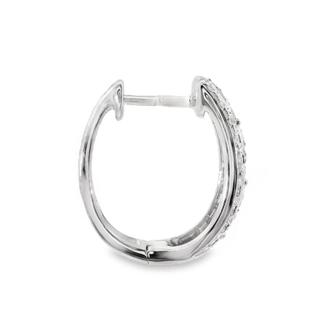 9ct White Gold Filigree Style Diamond Set Hoop Earrings