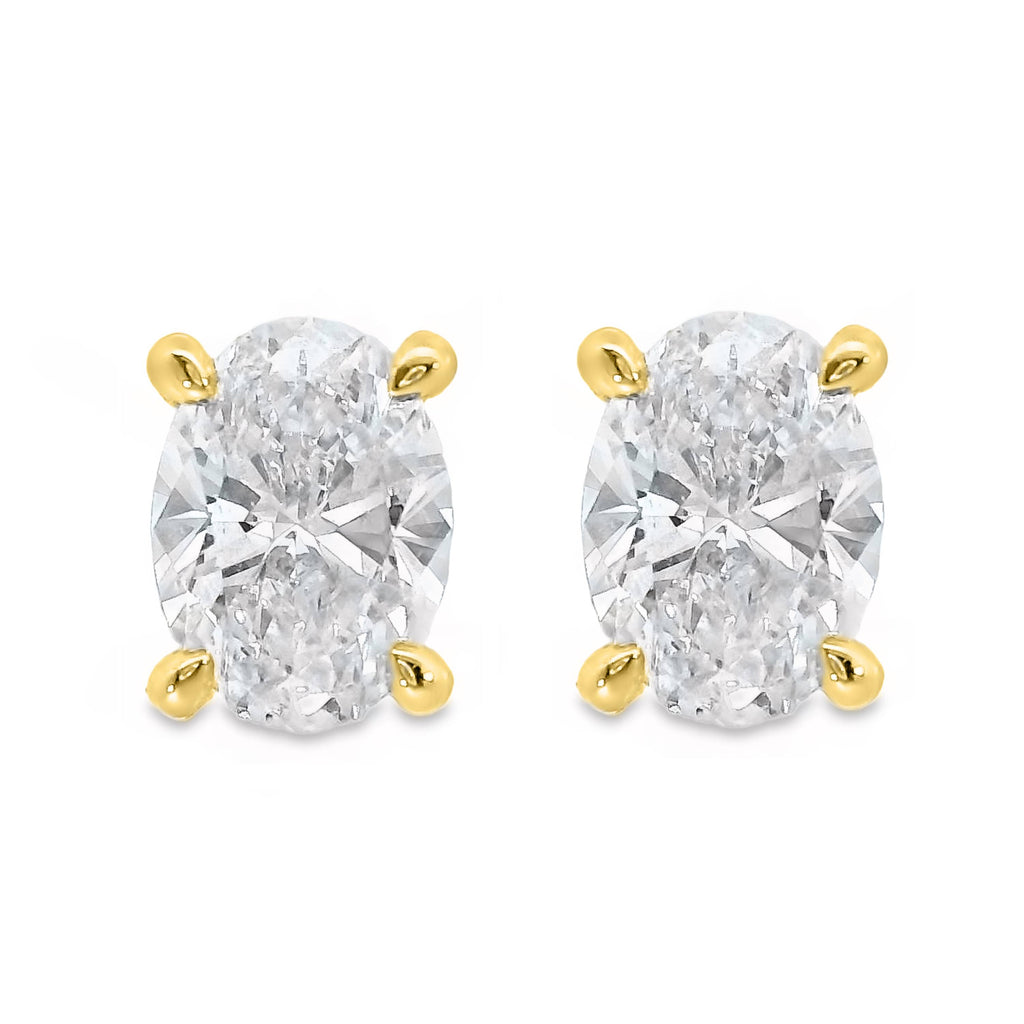9ct Yellow Gold Lab Grown Oval Diamond Stud Earrings 0.60ct TDW