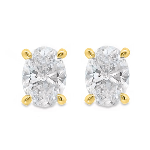 9ct Yellow Gold Lab Grown Oval Diamond Stud Earrings 0.60ct TDW