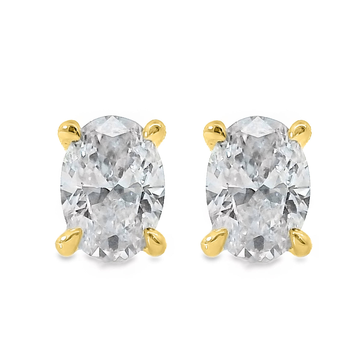 9ct Yellow Gold Lab Grown Oval Diamond Stud Earrings 0.80ct TDW
