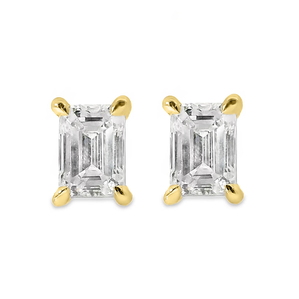 9ct Yellow Gold Lab Grown Emerald Cut Stud Earrings 0.60ct TDW