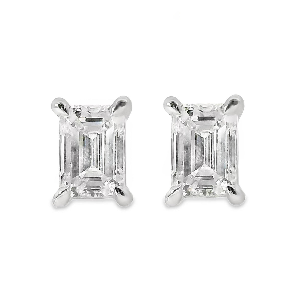 9ct White Gold Lab Grown Emerald Cut Diamond Stud Earrings 0.60ct TDW