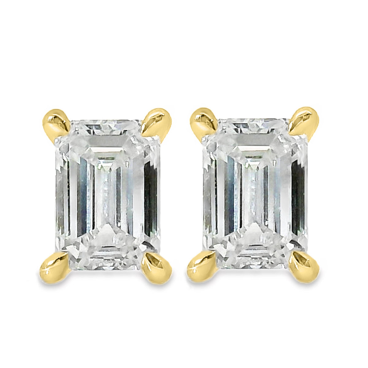9ct Yellow Gold Lab Grown Emerald Cut Diamond Stud Earrings 0.80ct TDW