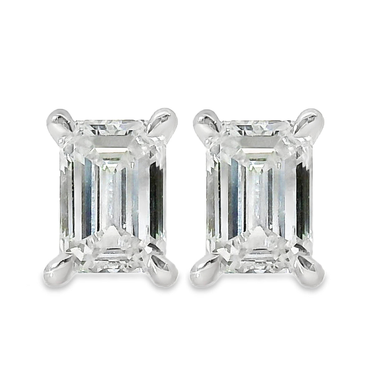 9ct White Gold Lab Grown Emerald Cut Diamond Stud Earrings 0.80ct TDW