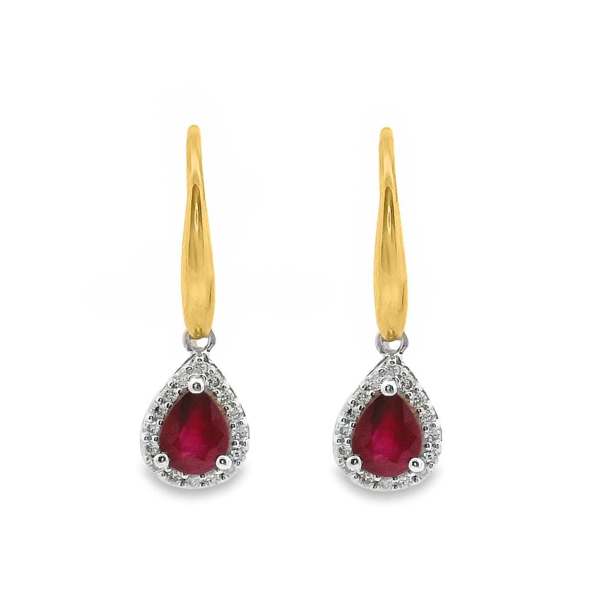 9ct Yellow Gold Natural Ruby And Diamond Hook Halo Earrings