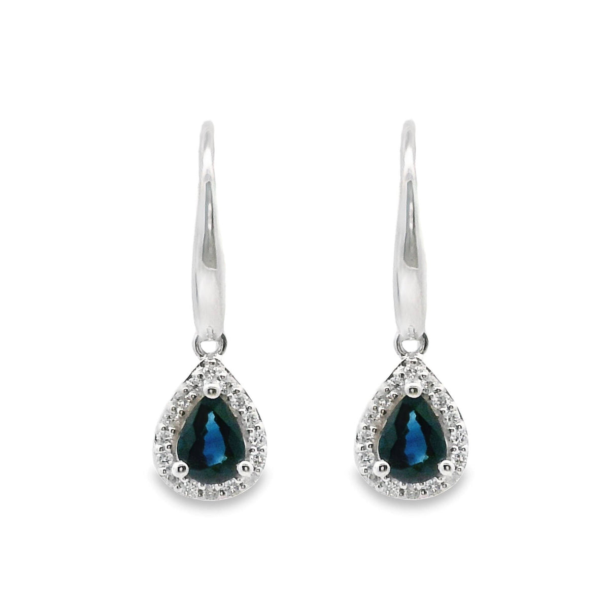9ct White Gold Natural Sapphire And Diamond Halo Hook Earrings