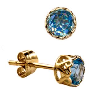 9ct Yellow Gold Blue Topaz Filigree Bezel Set Stud Earrings