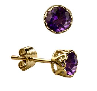 9ct Yellow Gold Amethyst Filigree Bezel Set Stud Earrings