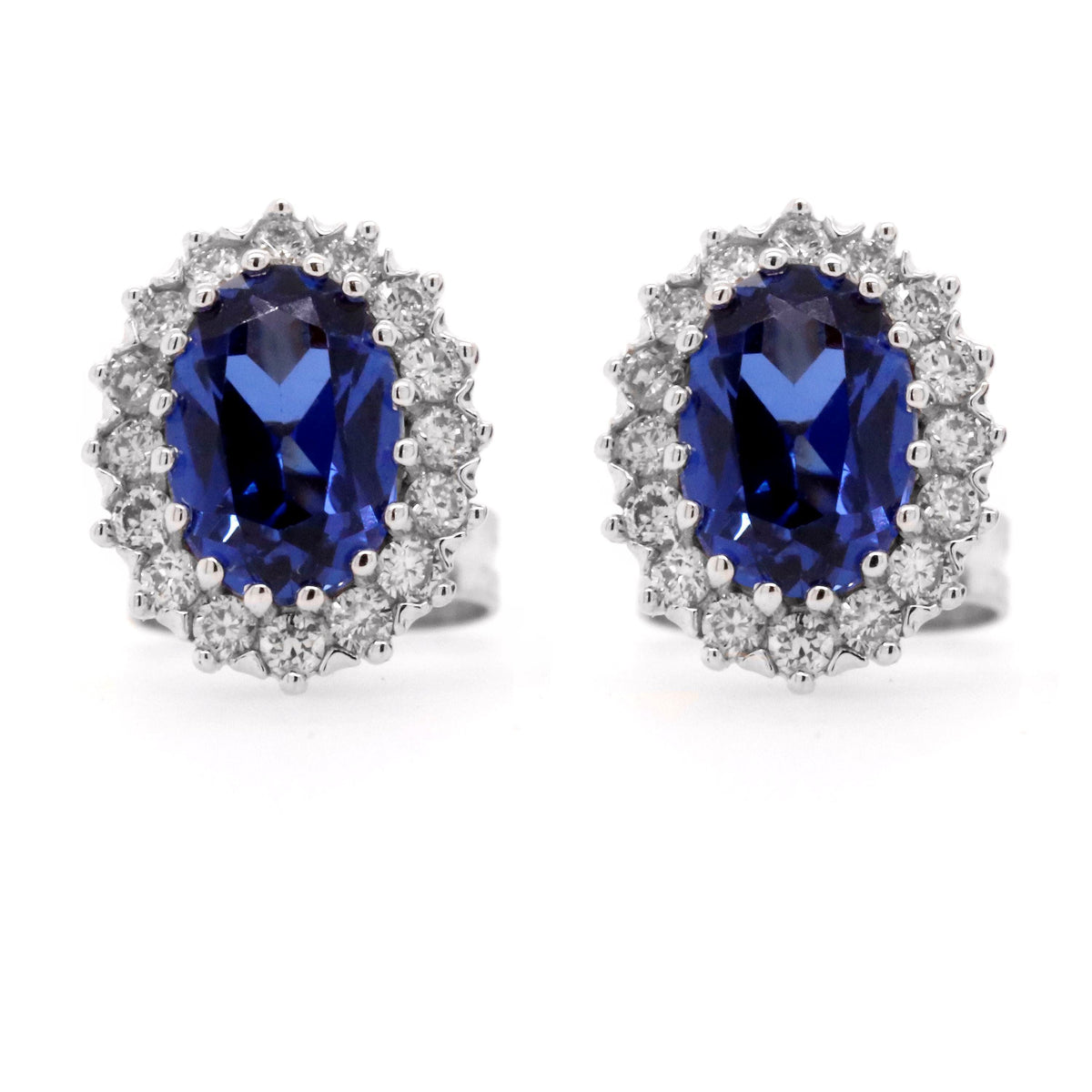 9ct White Gold Lab Grown Sapphire And Diamond Halo Stud Earrings