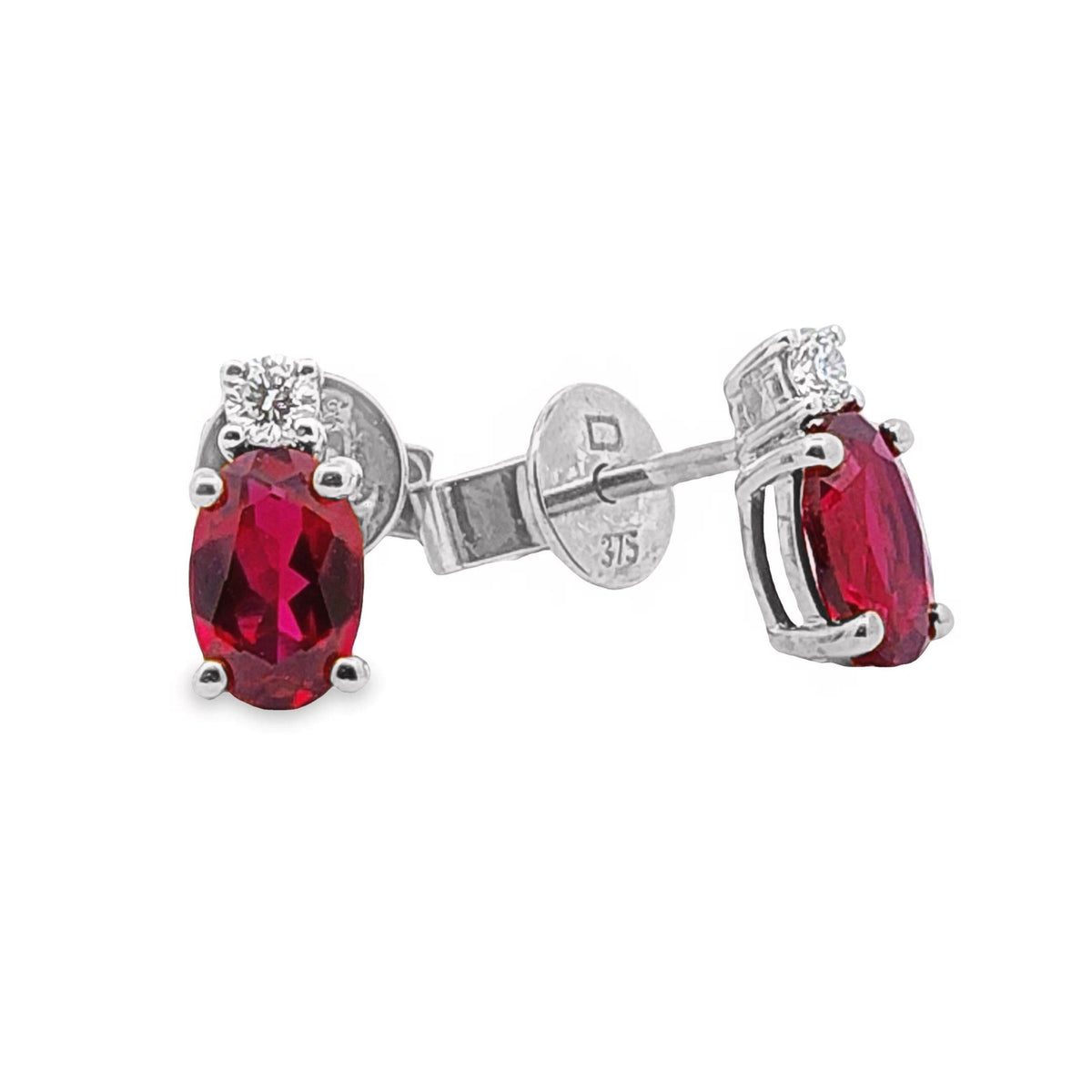 9ct White Gold Lab Grown Ruby And Diamond Stud Earrings