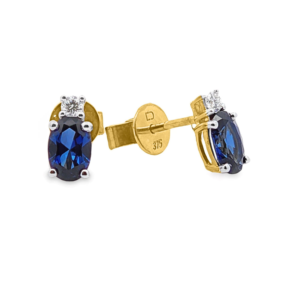 9ct Yellow Gold Lab Grown Sapphire And Diamond Studs