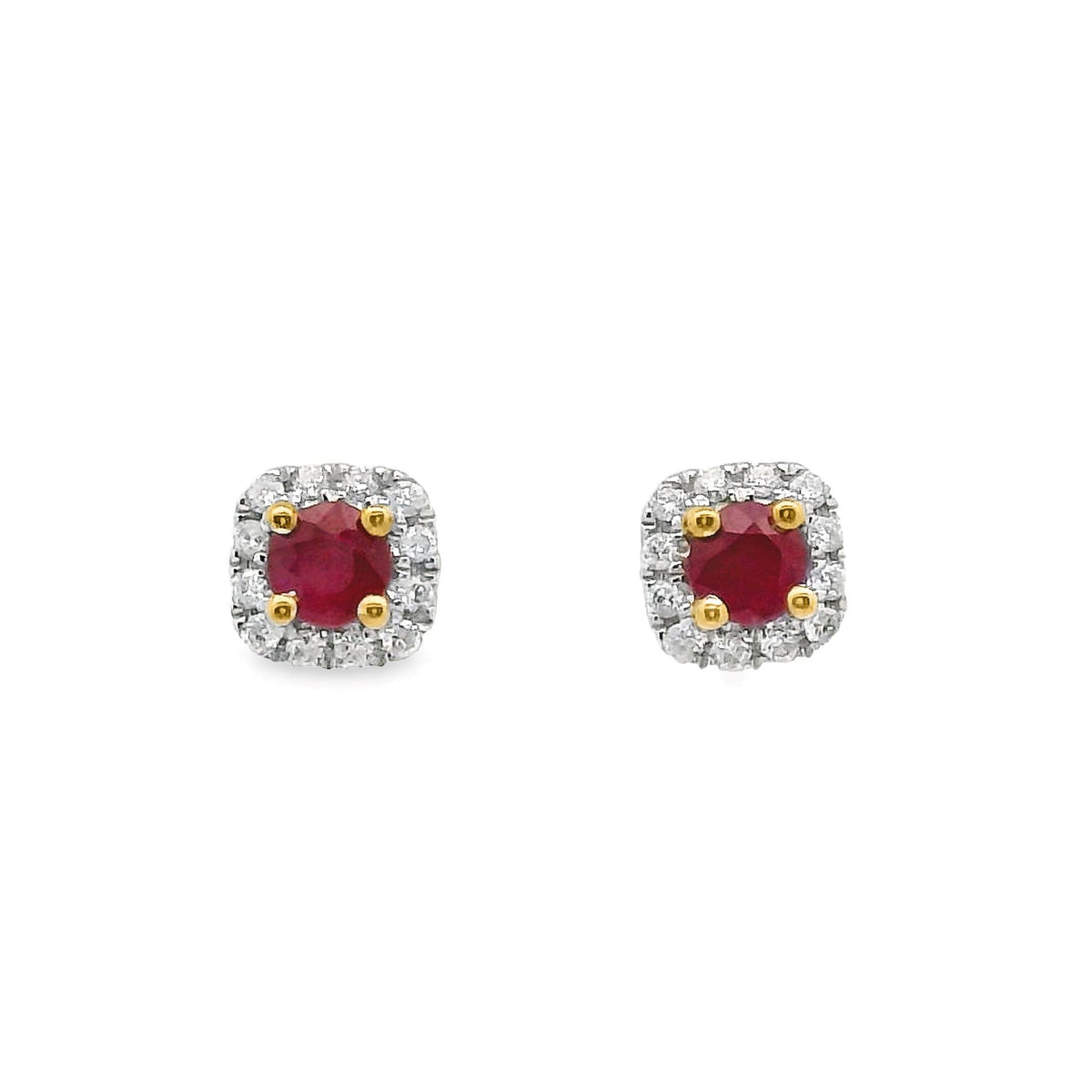 9ct Yellow Gold Natural Ruby And Diamond Halo Stud Earrings