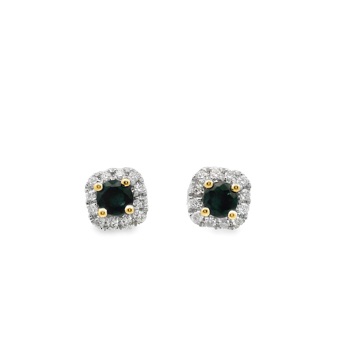 9ct Yellow Gold Natural Sapphire And Diamond Halo Stud Earrings
