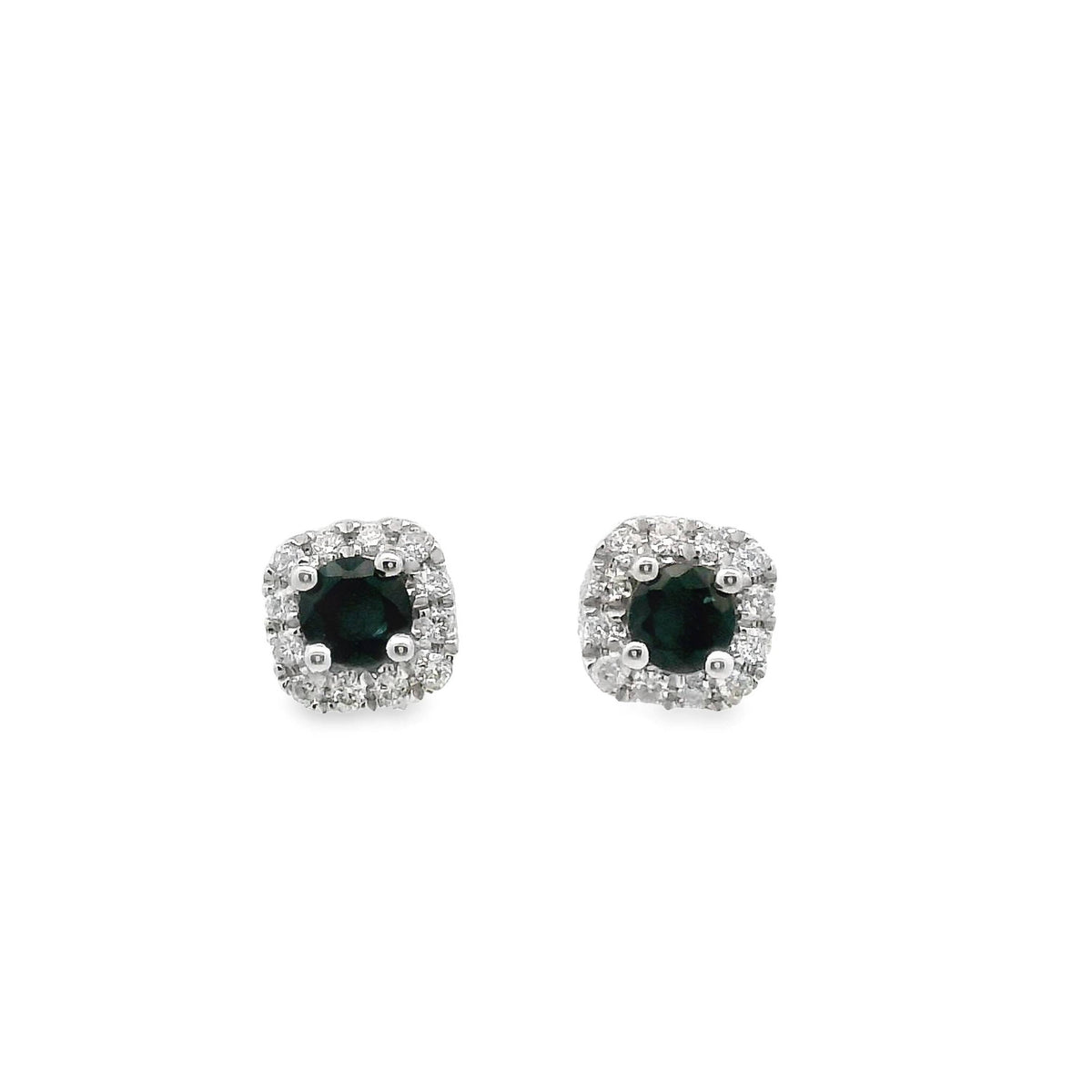 9ct White Gold Natural Sapphire And Diamond Halo Stud Earrings