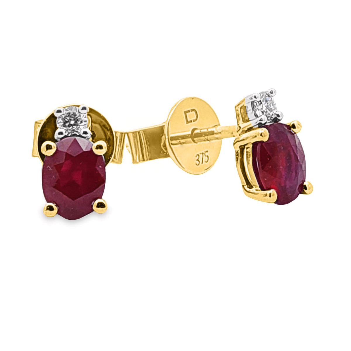 9ct Yellow Gold Natural Ruby And Diamond Stud Earrings