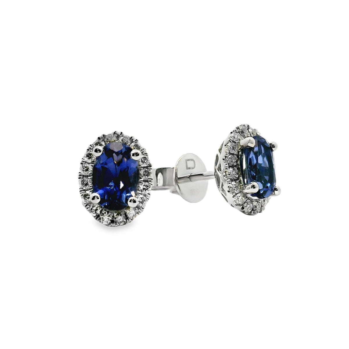 9ct White Gold Created Sapphire And Diamond Halo Style Earrings