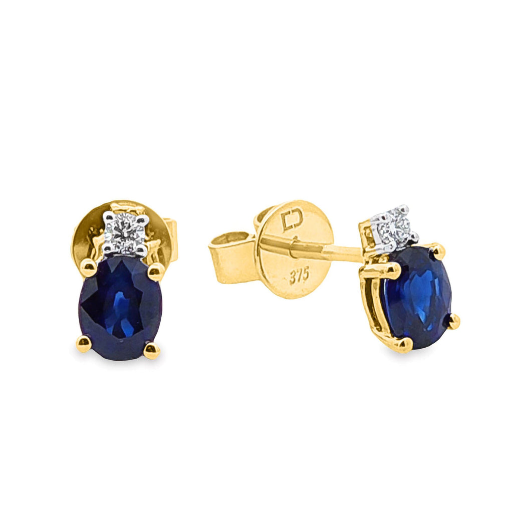 9Ct Yellow Gold Natural Sapphire & Diamond Earrings