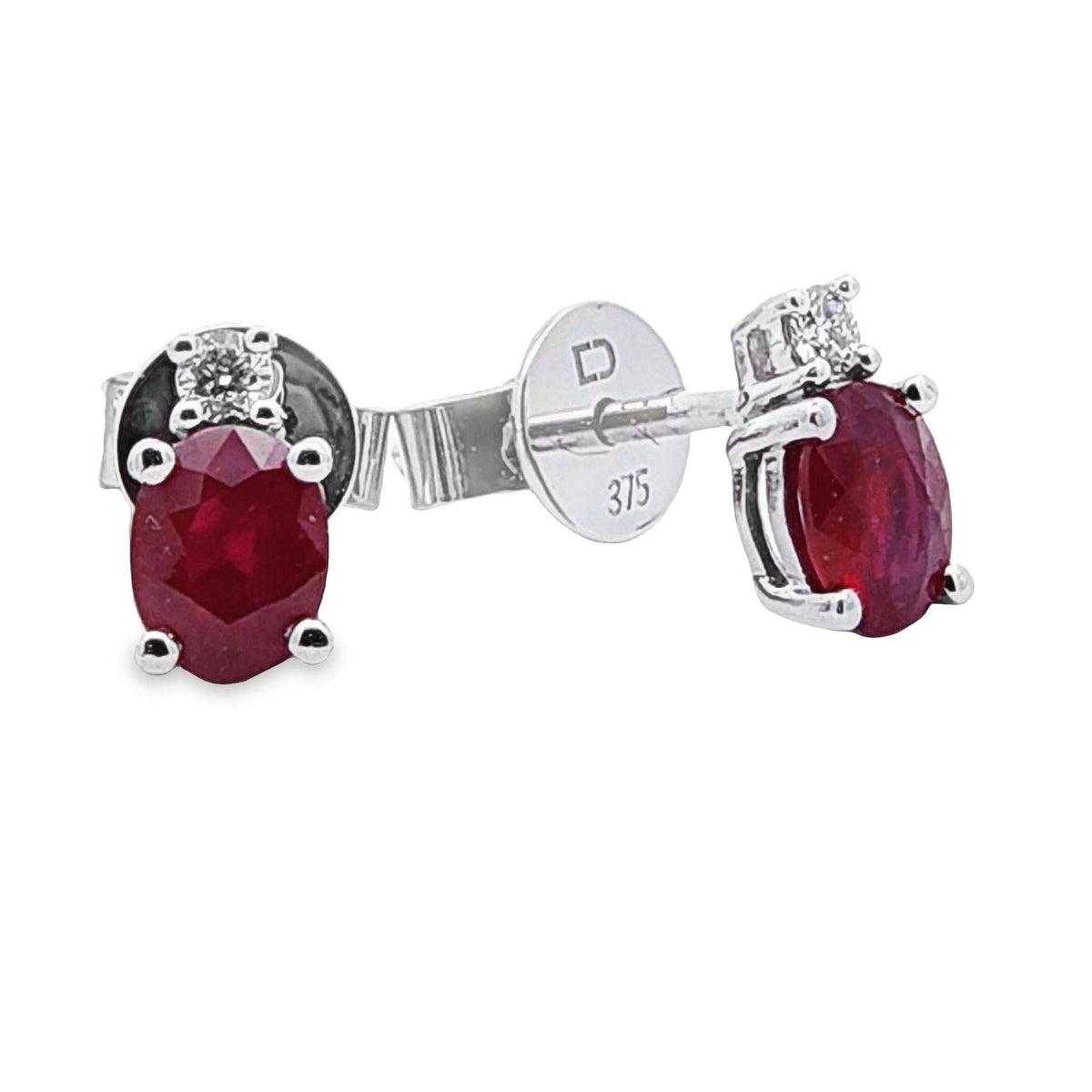 9ct White Gold Natural Ruby And Diamond Stud Earrings