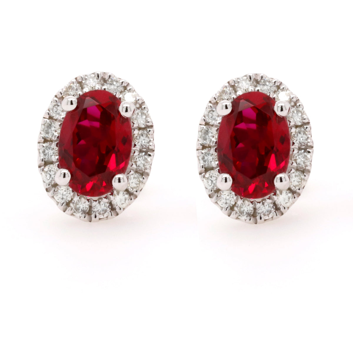 9ct White Gold Lab Grown Ruby And Diamond Halo Stud Earrings