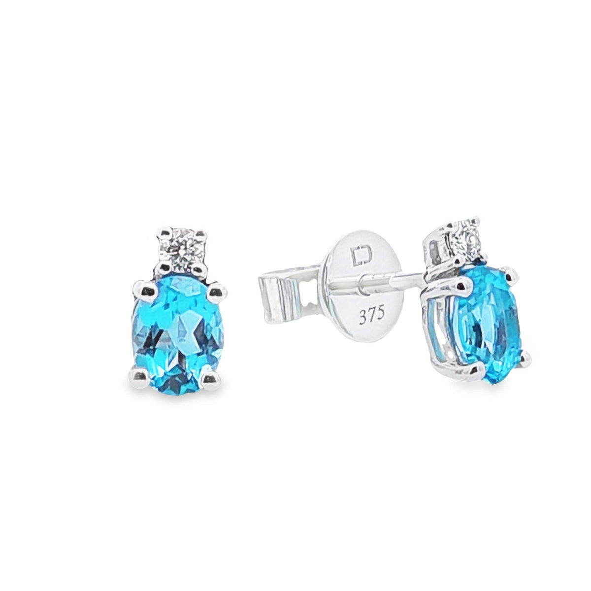 9ct White Gold Blue Topaz And Diamond Stud Earrings
